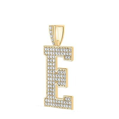 10K Yellow Gold Block Letter E Initial Diamond Pendant 1.75 CT 1.6"