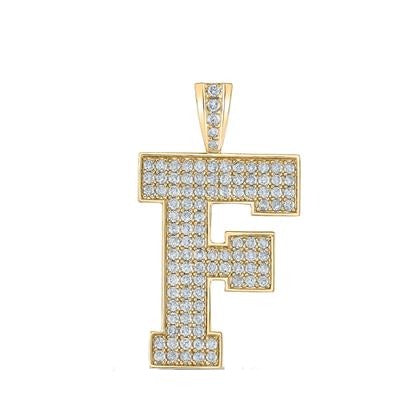 10K Yellow Gold Block Letter F Initial Diamond Pendant 1.75 CT 1.6"