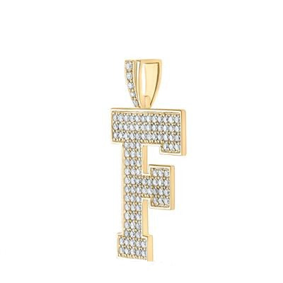 10K Yellow Gold Block Letter F Initial Diamond Pendant 1.75 CT 1.6"