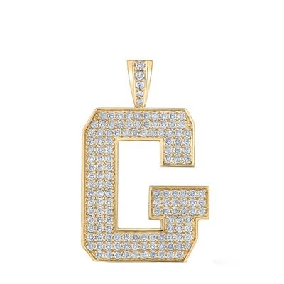 10K Yellow Gold Block Letter G Initial Diamond Pendant 2.32 CT 1.6"