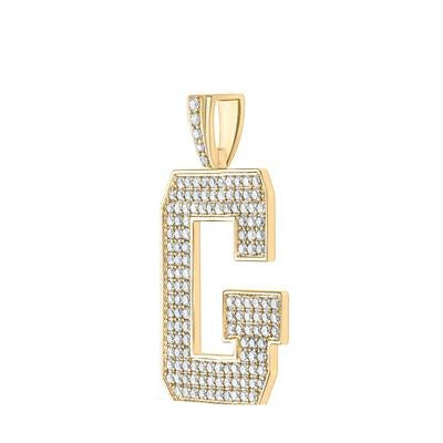 10K Yellow Gold Block Letter G Initial Diamond Pendant 2.32 CT 1.6"