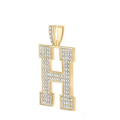 10K Yellow Gold Block Letter H Initial Diamond Pendant 2.31 CT 1.6"