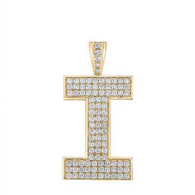 10K Yellow Gold Block Letter I Initial Diamond Pendant 1.59 CT 1.6"