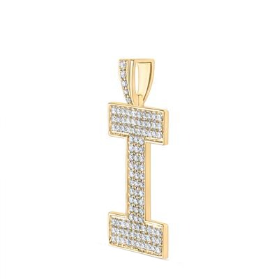 10K Yellow Gold Block Letter I Initial Diamond Pendant 1.59 CT 1.6"