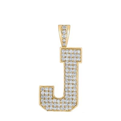 10K Yellow Gold Block Letter J Initial Diamond Pendant 1.38 CT 1.6"