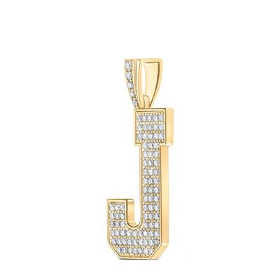 10K Yellow Gold Block Letter J Initial Diamond Pendant 1.38 CT 1.6"