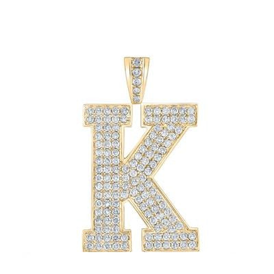 10K Yellow Gold Block Letter K Initial Diamond Pendant 2.25 CT 1.6"