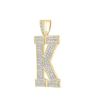 10K Yellow Gold Block Letter K Initial Diamond Pendant 2.25 CT 1.6"