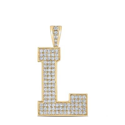 10K Yellow Gold Block Letter L Initial Diamond Pendant 1.61 CT 1.6"