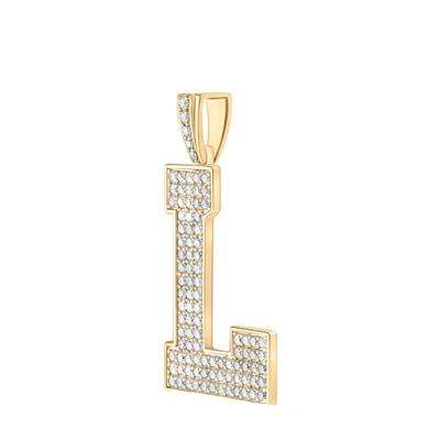 10K Yellow Gold Block Letter L Initial Diamond Pendant 1.61 CT 1.6"