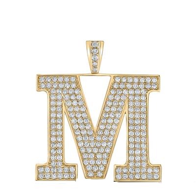10K Yellow Gold Block Letter M Initial Diamond Pendant 3.42 CT 1.6"