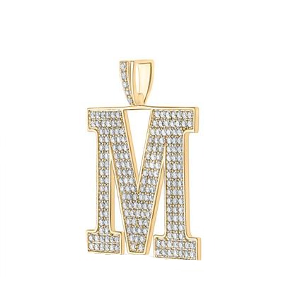 10K Yellow Gold Block Letter M Initial Diamond Pendant 3.42 CT 1.6"
