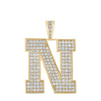 10K Yellow Gold Block Letter N Initial Diamond Pendant 2.83 CT 1.6"