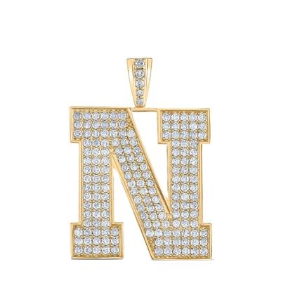 10K Yellow Gold Block Letter N Initial Diamond Pendant 2.83 CT 1.6"