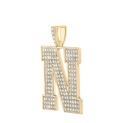 10K Yellow Gold Block Letter N Initial Diamond Pendant 2.83 CT 1.6"