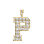 10K Yellow Gold Block Letter P Initial Diamond Pendant 1.75 CT 1.6"