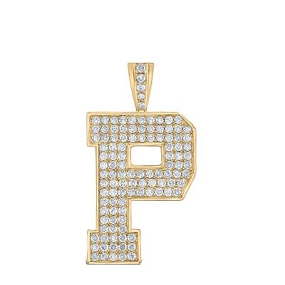 10K Yellow Gold Block Letter P Initial Diamond Pendant 1.75 CT 1.6"