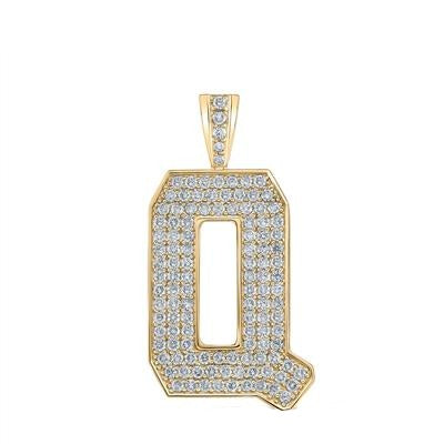 10K Yellow Gold Block Letter Q Initial Diamond Pendant 2.03 CT 1.6"