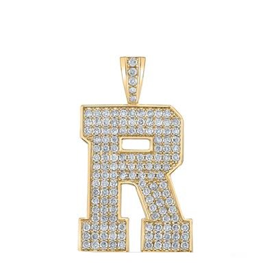 10K Yellow Gold Block Letter R Initial Diamond Pendant 2.25 CT 1.6"