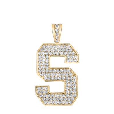 10K Yellow Gold Block Letter S Initial Diamond Pendant 2.75 CT 1.6"
