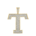 10K Yellow Gold Block Letter T Initial Diamond Pendant 1.51 CT 1.6"