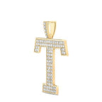 10K Yellow Gold Block Letter T Initial Diamond Pendant 1.51 CT 1.6"
