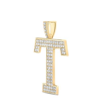 10K Yellow Gold Block Letter T Initial Diamond Pendant 1.51 CT 1.6"