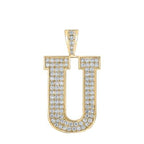10K Yellow Gold Block Letter U Initial Diamond Pendant 1.62 CT 1.6"