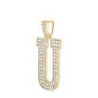 10K Yellow Gold Block Letter U Initial Diamond Pendant 1.62 CT 1.6"