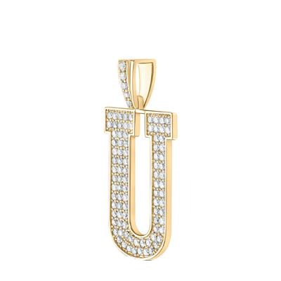 10K Yellow Gold Block Letter U Initial Diamond Pendant 1.62 CT 1.6"