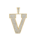 10K Yellow Gold Block Letter V Initial Diamond Pendant 1.71 CT 1.6"