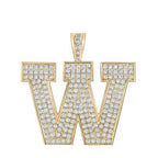10K Yellow Gold Block Letter W Initial Diamond Pendant 3.29 CT 1.6"