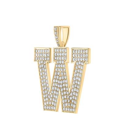 10K Yellow Gold Block Letter W Initial Diamond Pendant 3.29 CT 1.6"