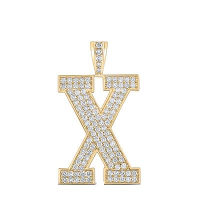 10K Yellow Gold Block Letter X Initial Diamond Pendant 1.87 CT 1.6"