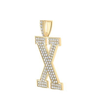10K Yellow Gold Block Letter X Initial Diamond Pendant 1.87 CT 1.6"