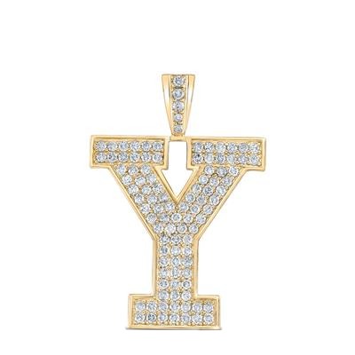 10K Yellow Gold Block Letter Y Initial Diamond Pendant 1.66 CT 1.6"
