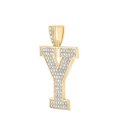 10K Yellow Gold Block Letter Y Initial Diamond Pendant 1.66 CT 1.6"