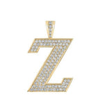 10K Yellow Gold Block Letter Z Initial Diamond Pendant 1.82 CT 1.6"