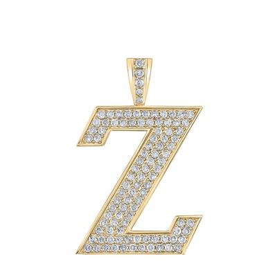 10K Yellow Gold Block Letter Z Initial Diamond Pendant 1.82 CT 1.6"