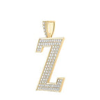 10K Yellow Gold Block Letter Z Initial Diamond Pendant 1.82 CT 1.6"