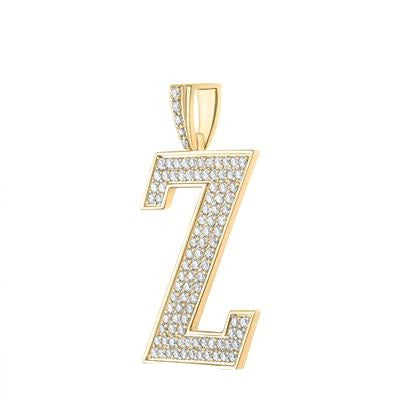 10K Yellow Gold Block Letter Z Initial Diamond Pendant 1.82 CT 1.6"