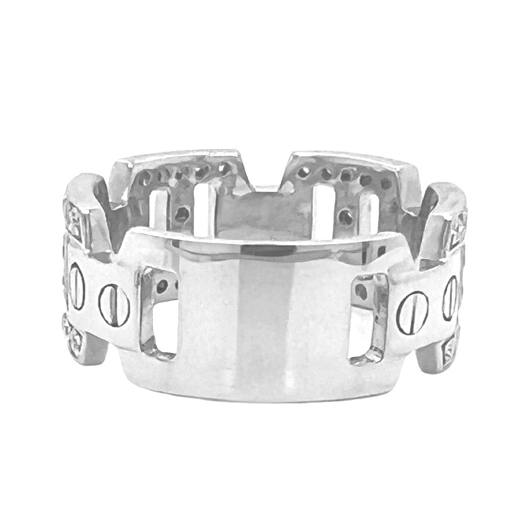 14K White Gold 9.5MM Designer Wedding Diamond Band Ring 0.75 CT
