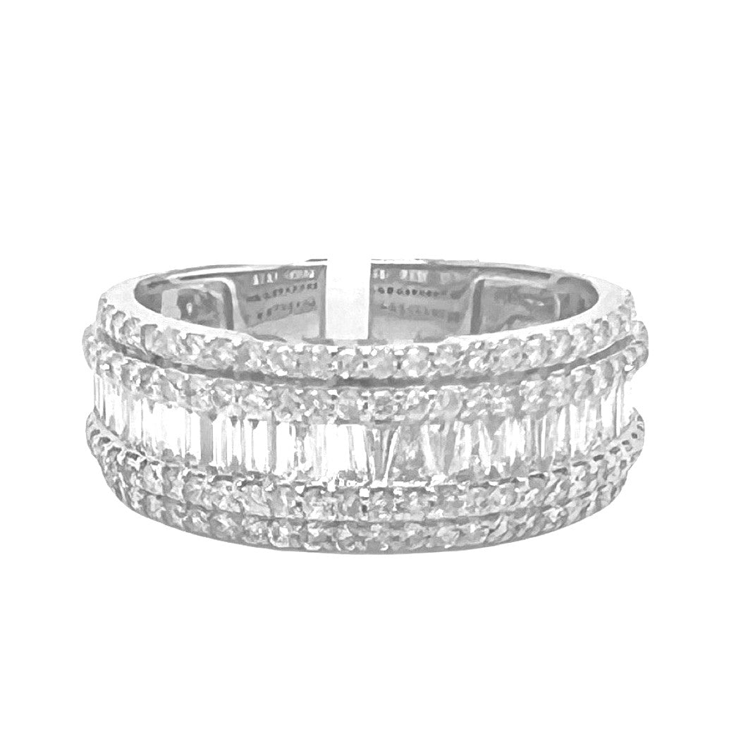 10K White Gold 8.5MM Baguette Wedding Diamond Band Ring 1.49 CT