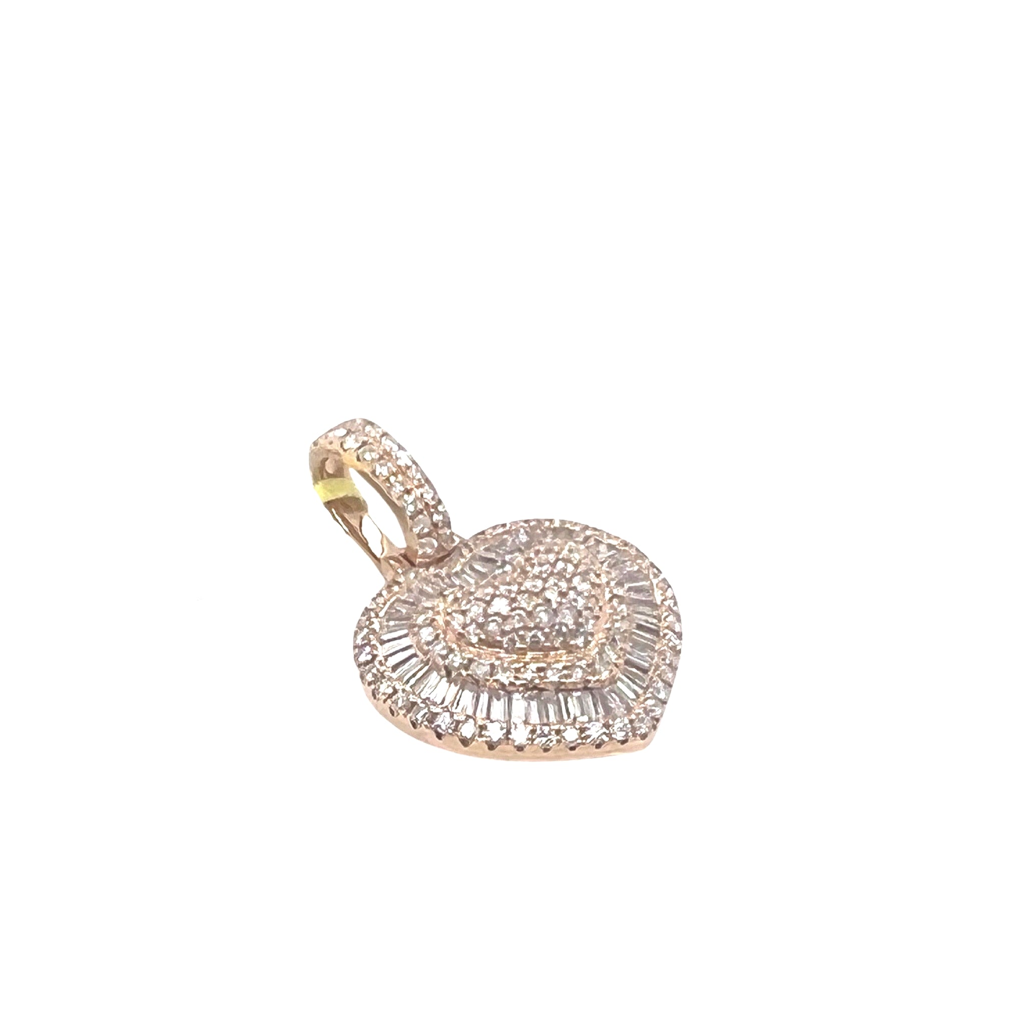 14K Rose Gold Heart Baguette VS Diamond Pendant 2.05 CT 1.2"