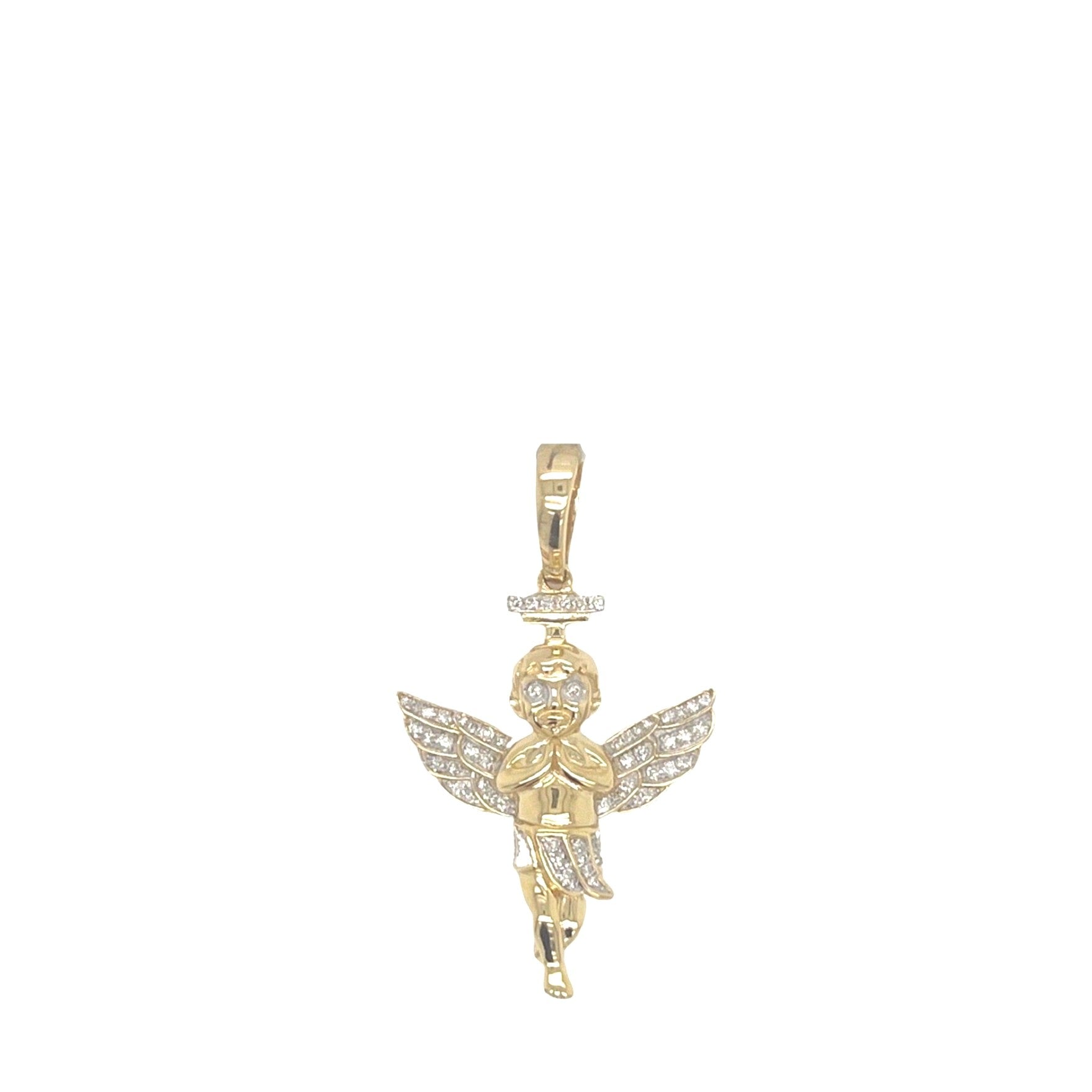 10K Yellow Gold Angel Cherub Diamond Pendant 0.25 CT 1.4"