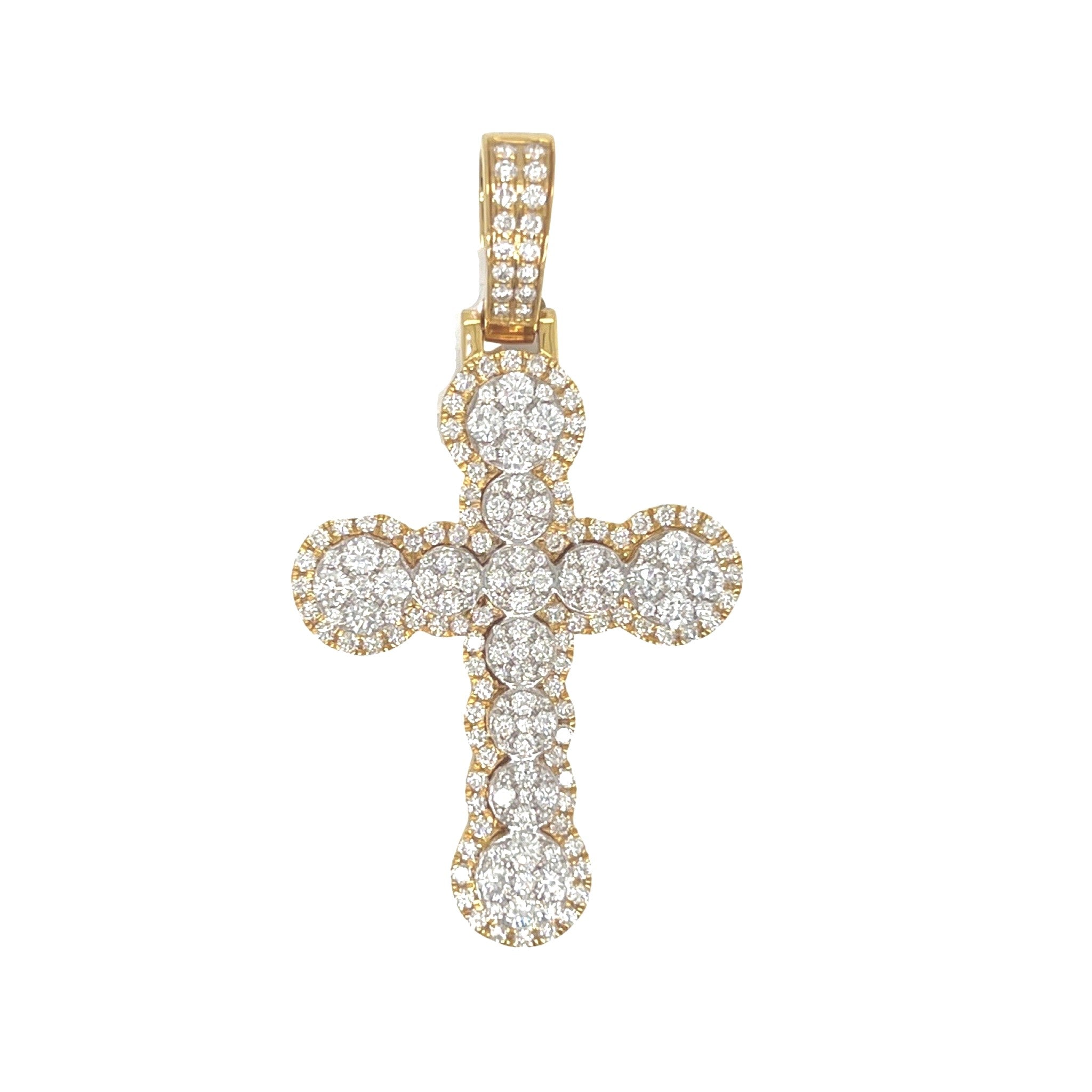 10K Yellow Gold Cluster VS Diamond Cross Pendant 2.3 CT 1.9"