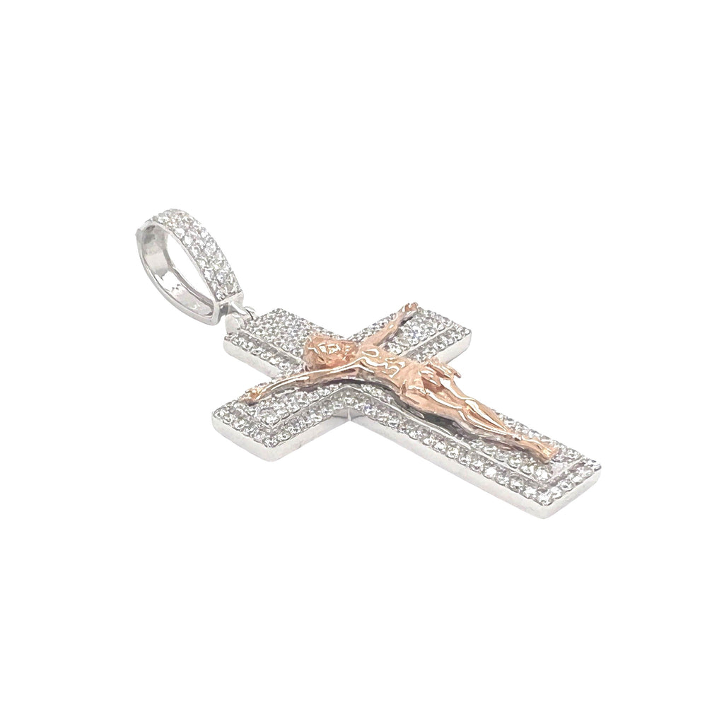 10K Two-Tone Gold Crucifix Diamond Cross Pendant 3.75 CT 2.75"