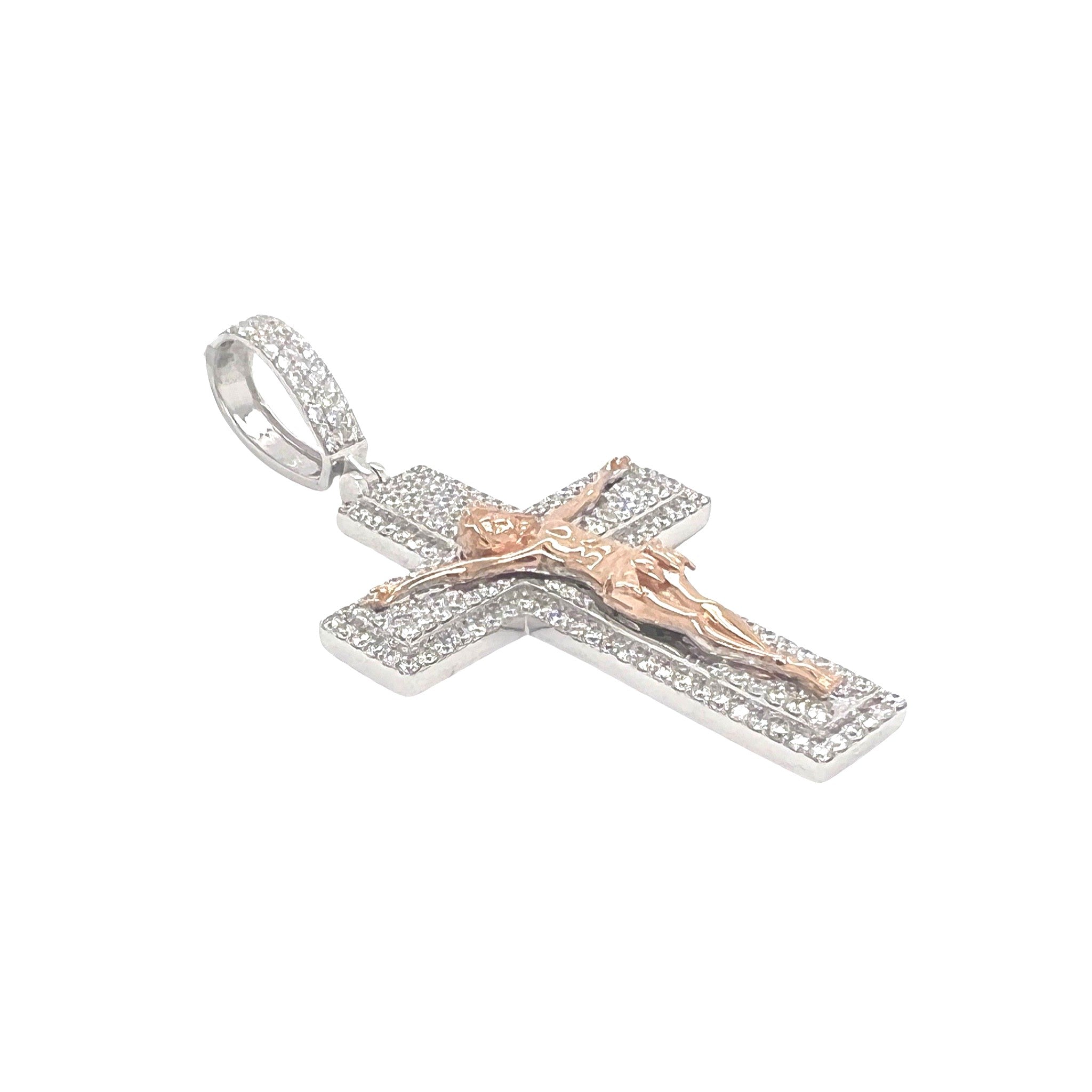 10K Two-Tone Gold Crucifix Diamond Cross Pendant 3.75 CT 2.75"