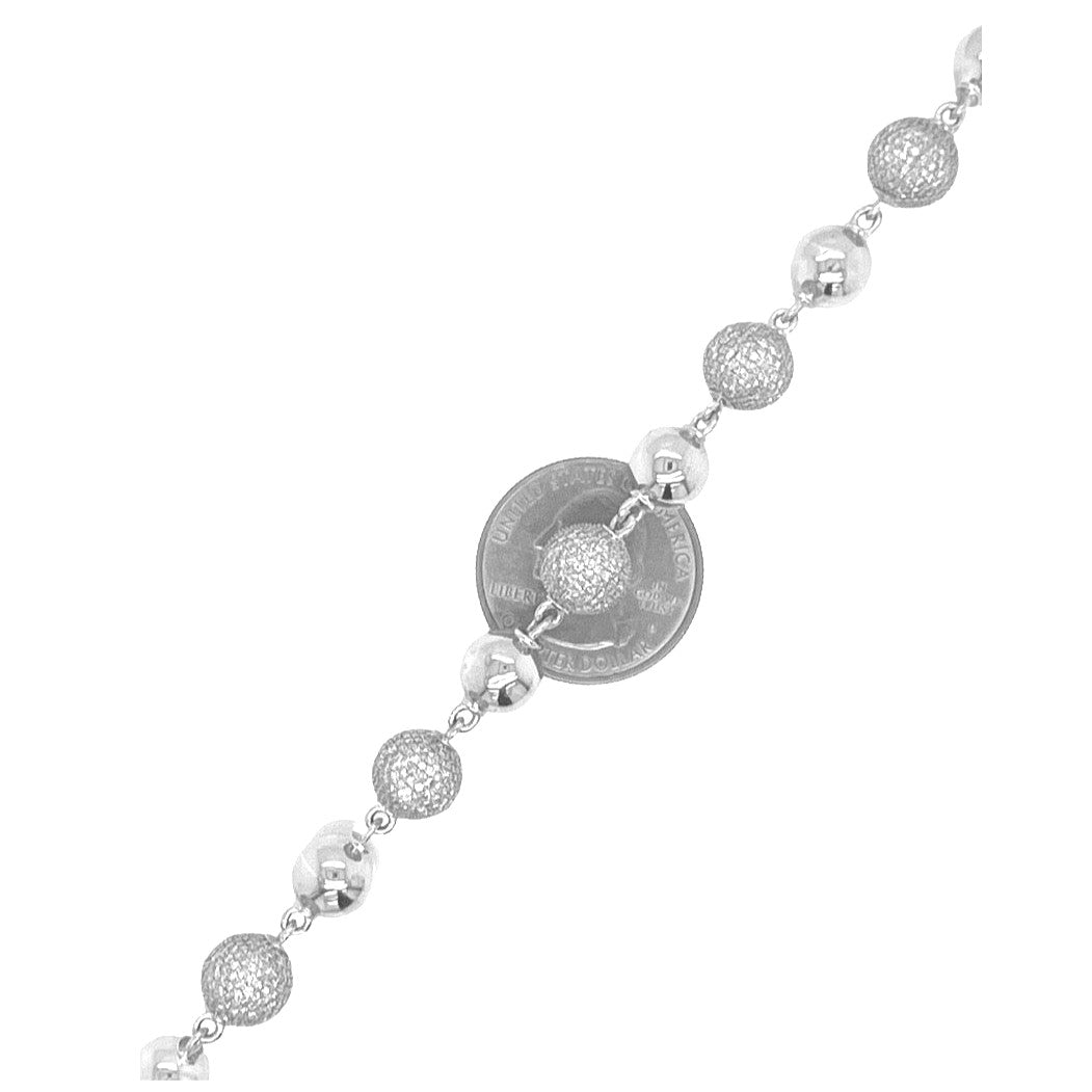 10K White Gold 9MM Rosary Bead Diamond Bracelet 6.7 CT 8.5"