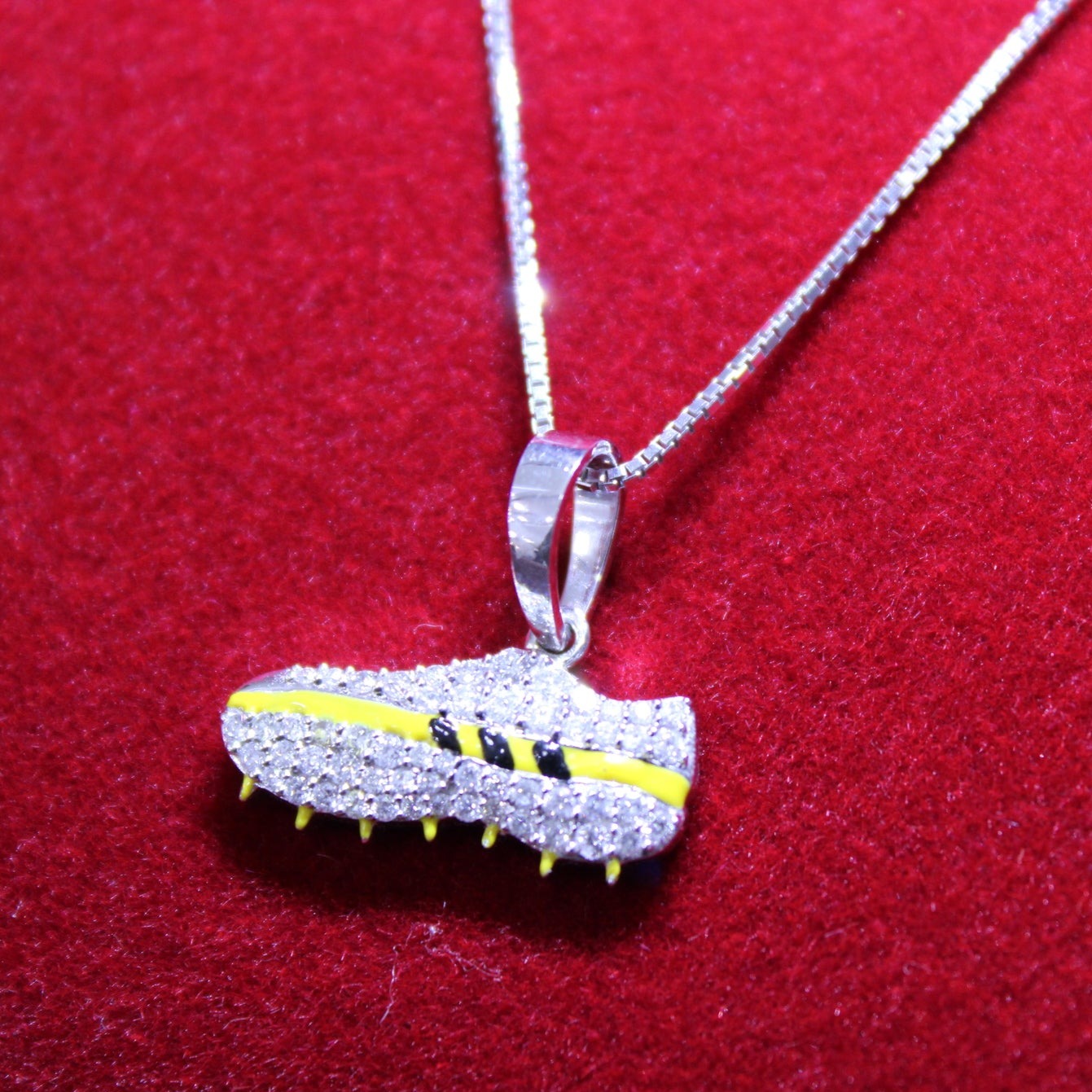 "Soccer Cleat" Pendant White Gold with Solid Back -0.46CT